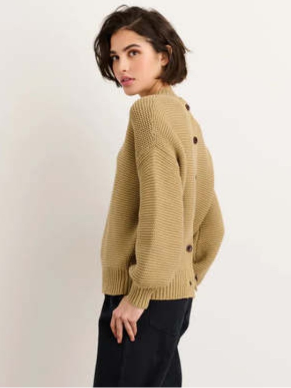 Alex Mill Button-Back Crewneck Sweater — Vintage Khaki Tan - Picture 5 of 13